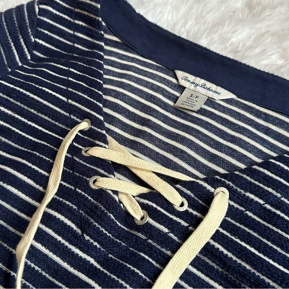 Tommy Bahama |  Navy and White Catalina Striped Lace-Up Knit Tunic | Small - Picture 6 of 13